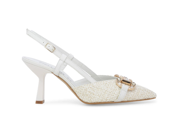 Melluso Slingback Elegante Donna con Fibbia Gioiello Tacco Alto Bianco E1851-245148